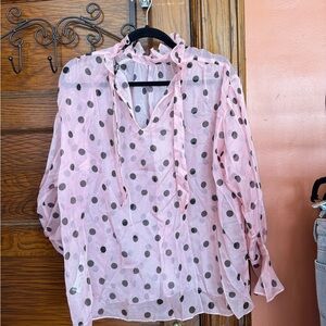 Sheer Pink Polka Dot Ruffled Blouse - Women's Top ZARA